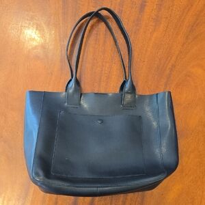 Banana Republic Black Leather Tote Laptop Work Bag Red Interior Large